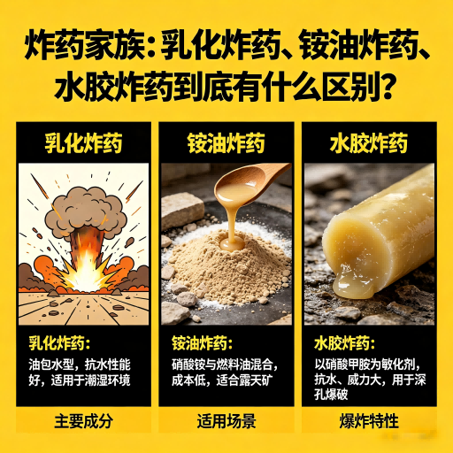山根镇炸药家族：乳化炸药、铵油炸药、水胶炸药到底有什么区别？